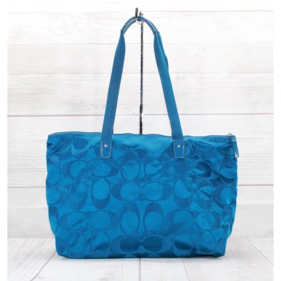 Coach Blue Nylon Weekender Travel Tote Bag - Picture 3 of 9